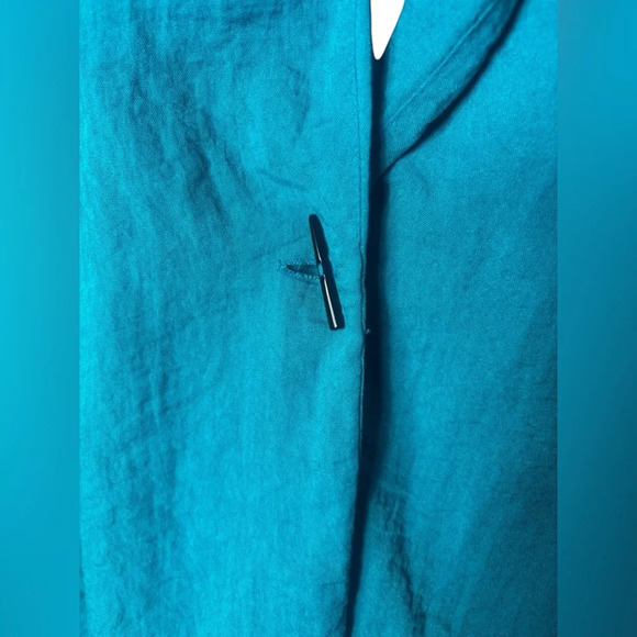 Soft Surroundings Blazer Size large Turquoise Jacket Blue Gauze Toggle Clasp - Picture 2 of 8